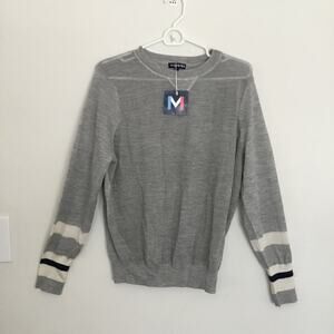 MOVETES Womens Sweater Gray Front Mesh Silk Cashmere Blend XLarge NWT